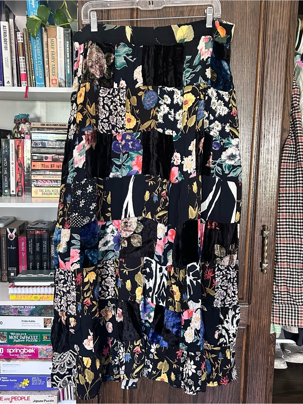 Vintage Black Floral Patchwork Maxi Skirt
